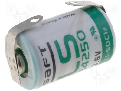 Литиева батерия SAFT-LS14250CNR Батерия: литиева; 1/2AA; 3,6V; Изв: метални ленти за запояване